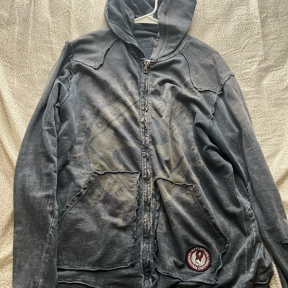 Blue Affliction patch zip up hoodie